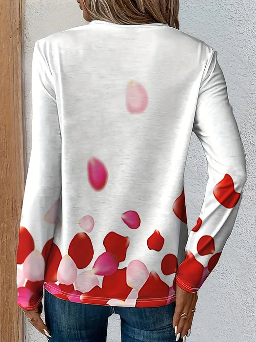 Women's Valentine Heart T Shirt Cute Red Tee Casual Regular Tops Long Sleeve