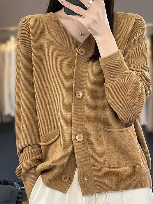 Women's Cardigan Sweater Jacket V Neck Ribbed Knit Acrylic Button Knitted Fall Winter