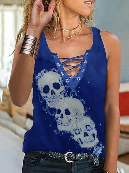 Women's Lace Shirt Tank Top Going Out Tops Halloween Shirt Skull