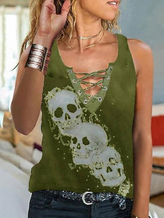 Women's Lace Shirt Tank Top Going Out Tops Halloween Shirt Skull