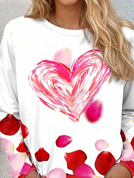 Women's Valentine Heart T Shirt Cute Red Tee Casual Regular Tops Long Sleeve