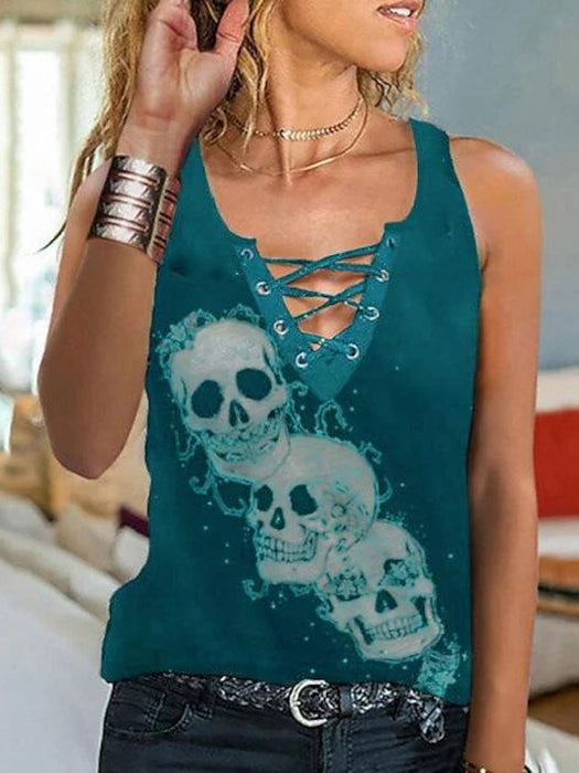 Women's Lace Shirt Tank Top Going Out Tops Halloween Shirt Skull