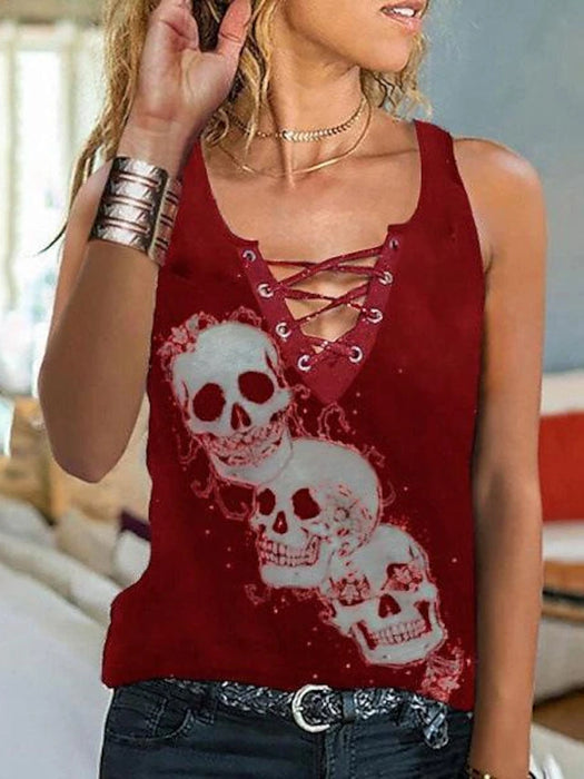 Women's Lace Shirt Tank Top Going Out Tops Halloween Shirt Skull