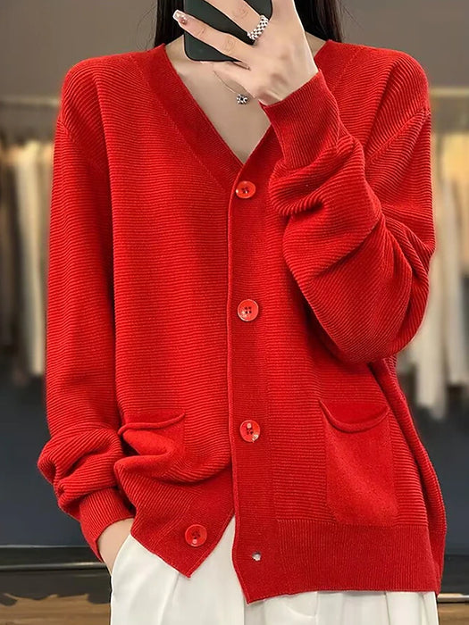 Women's Cardigan Sweater Jacket V Neck Ribbed Knit Acrylic Button Knitted Fall Winter