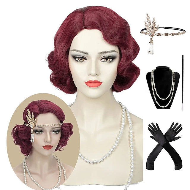 Wave Wig Women Black 1920s Vintage Flapper Wig Lady Rockabilly