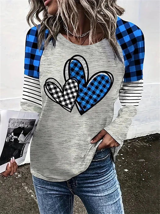 Women's Valentine Heart T Shirt Casual Print Long Sleeve Long