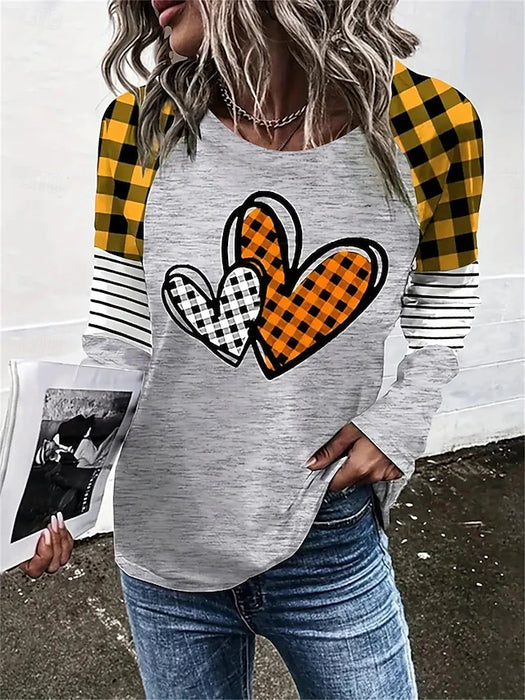 Women's Valentine Heart T Shirt Casual Print Long Sleeve Long
