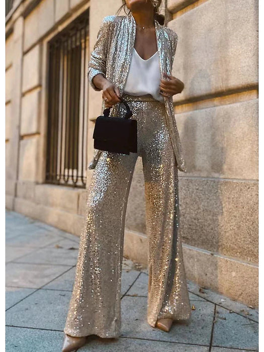 Women's Blazer Formal Sequin Plain Comfortable Fashion Loose Fit