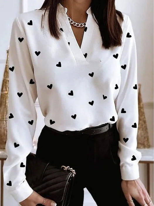 Women's Valentine Heart Shirt Blouse Heart Print Work Fashion Long Sleeve