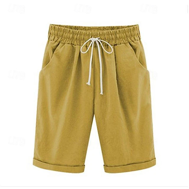 Women's Shorts Cotton Side Pockets Short White Summer