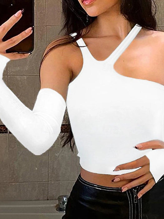 Shirt Blouse Women's Black White Solid Color Cropped Street Daily Fashion Halter Neck
