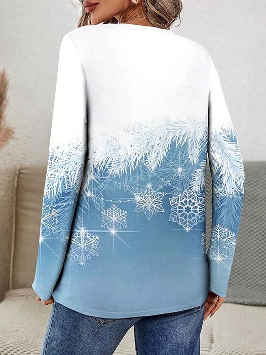 Women's T shirt Christmas Daily Casual Long Sleeve Blue Spring Fall