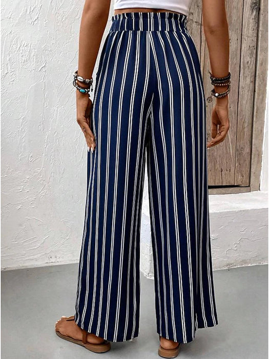 Women's Wide Leg Pants Trousers Polyester Wide Leg Long Navy Blue Spring & Summer