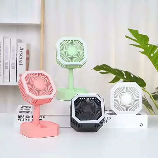 Portable Fan Rechargeable Adjustable Height Angle With LED Light USB Foldable Mini Fan