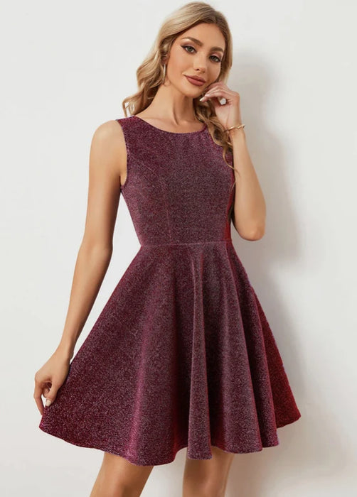 A-Line Homecoming Dresses Glittering Dress Party Wear Prom Tea Length Sleeveless
