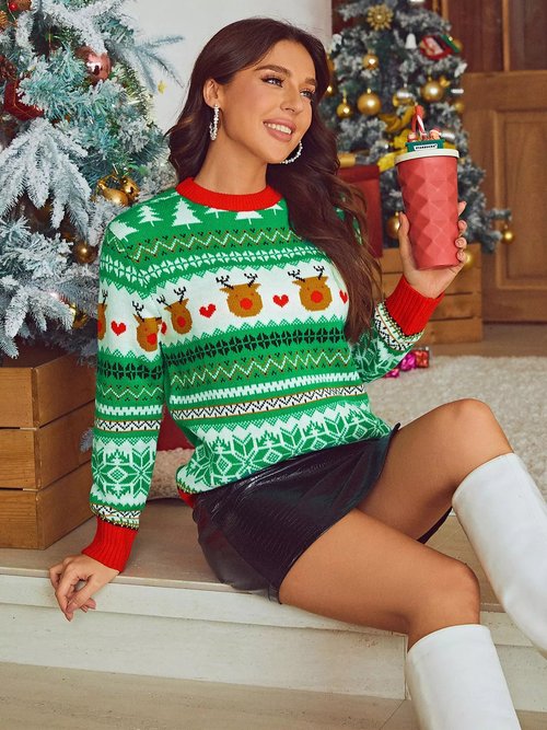 Women's Ugly Christmas Sweater Pullover Sweater Jumper Crew Neck Ribbed Knit Acrylic Oversized