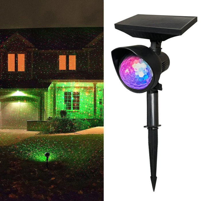 Solar Light LED Projector RGB Crystal Laser Stage Light Outdoor Spot Rotary Lamp Lawn Solar