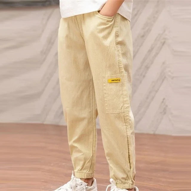Boy Linen Pants Trousers Pocket Solid Color Breathable Soft Comfort Pants