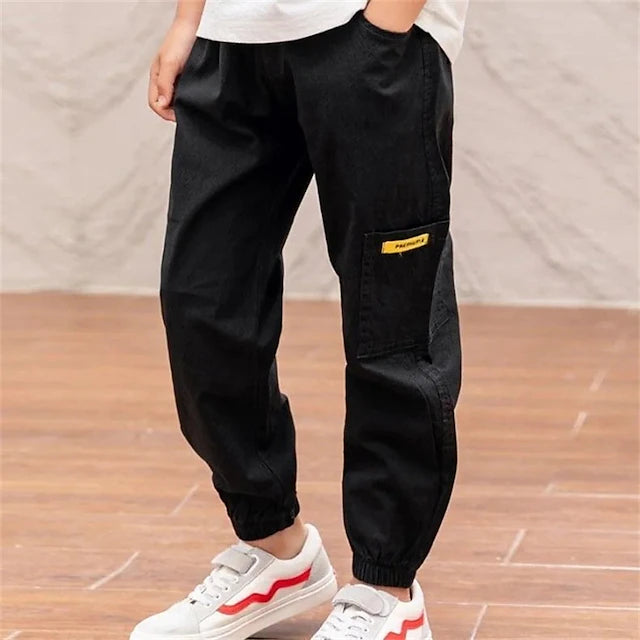 Boy Linen Pants Trousers Pocket Solid Color Breathable Soft Comfort Pants