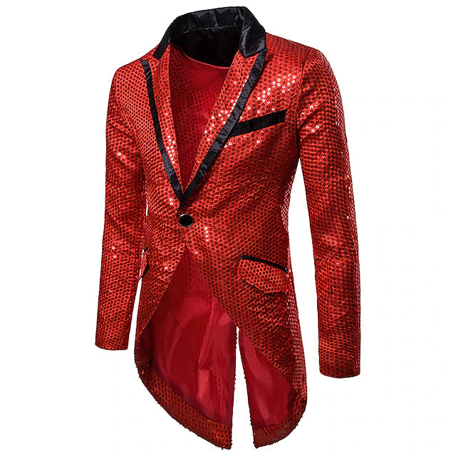 Men's Sequin Tailcoat Swallowtail Suit Tuxedo Blazer Party Wedding Show Sparkle Jacket Christmas Show Masquerade