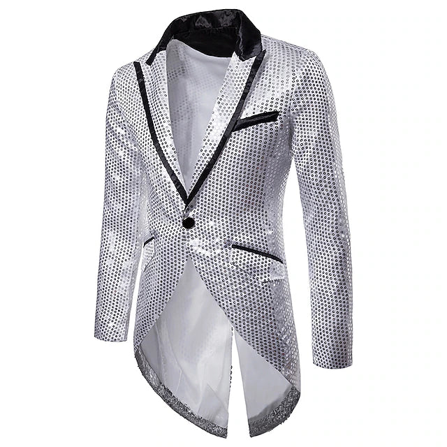 Men's Sequin Tailcoat Swallowtail Suit Tuxedo Blazer Party Wedding Show Sparkle Jacket Christmas Show Masquerade