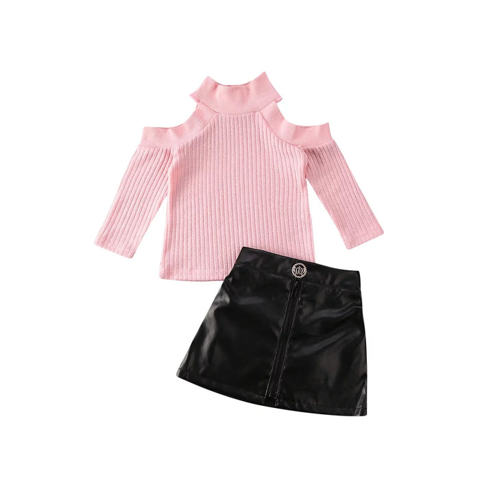 2 Pieces Kids Girls' Solid Color Skirt & Sweater Set Long Sleeve Fashion Outdoor 7-13 Years Fall Pink