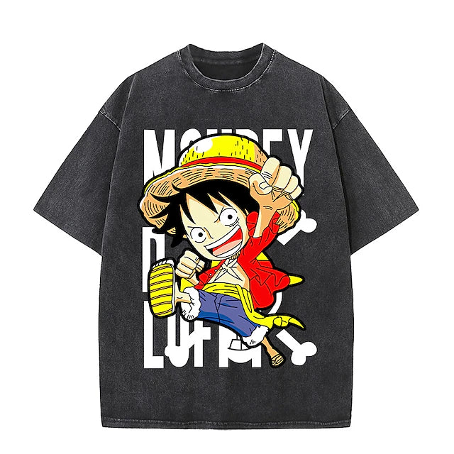 One Piece Monkey D. Luffy T-shirt Oversized Acid Washed Tee Print