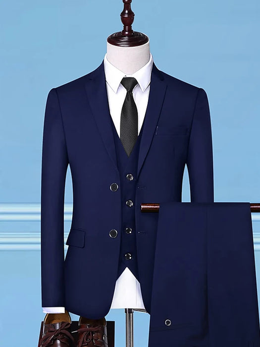 Black Red Dark Blue Men's Wedding Ceremony Homecoming Valentine's Day Suits 3 Piece Solid Color City Notch Tailored Fit Single Breasted
