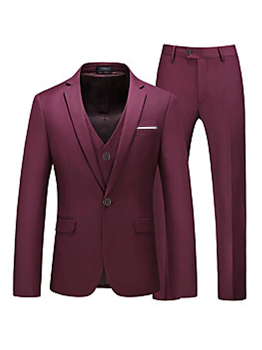 White Pink Red Men's Party Evening Homecoming Valentine's Day Suits Solid Colored 3 Piece Tailored Fit Single Breasted One-button 2024
