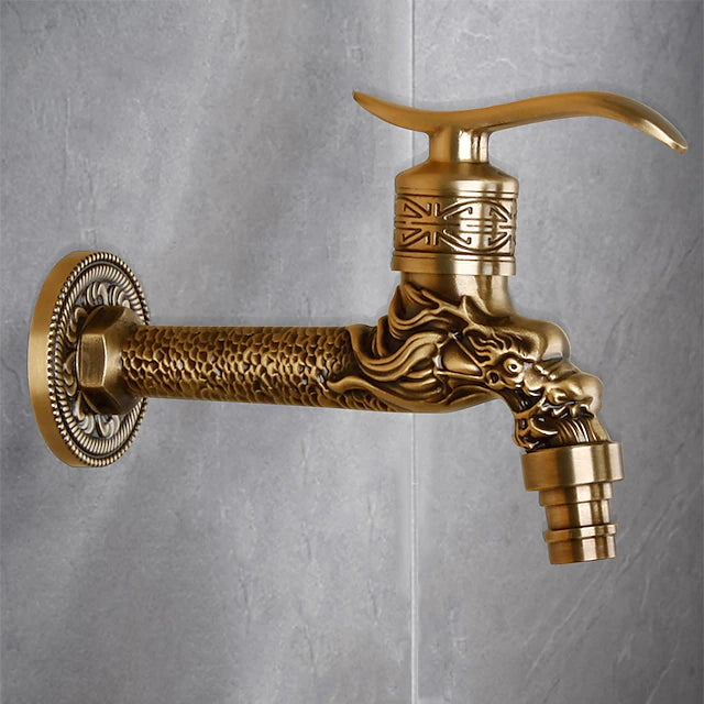 Outdoor Faucet,Single Handle Bathroom Faucet Goldon Dragon Head Wall Mounted One