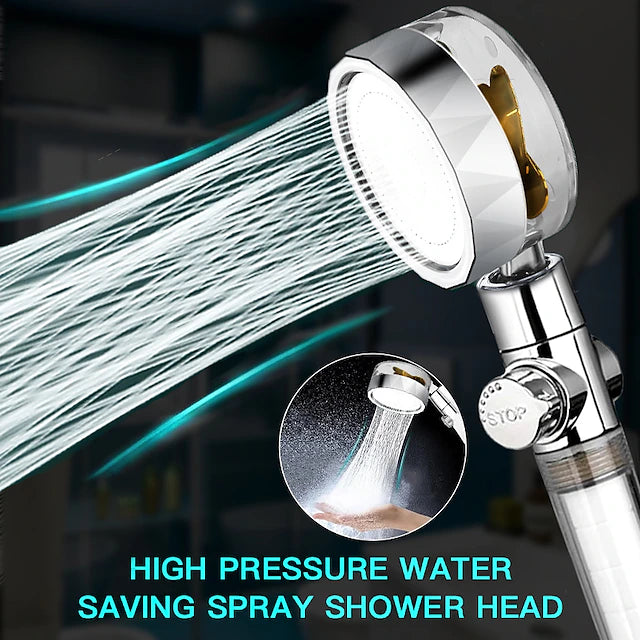 Shower Head Water Saving Flow 360 Degrees Rotating With Small Fan ABS Rain High-Pressure Spray