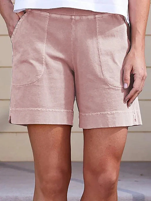 Women's Shorts Bermuda shorts Faux Linen Pocket Split Mid Waist Short Black Summer