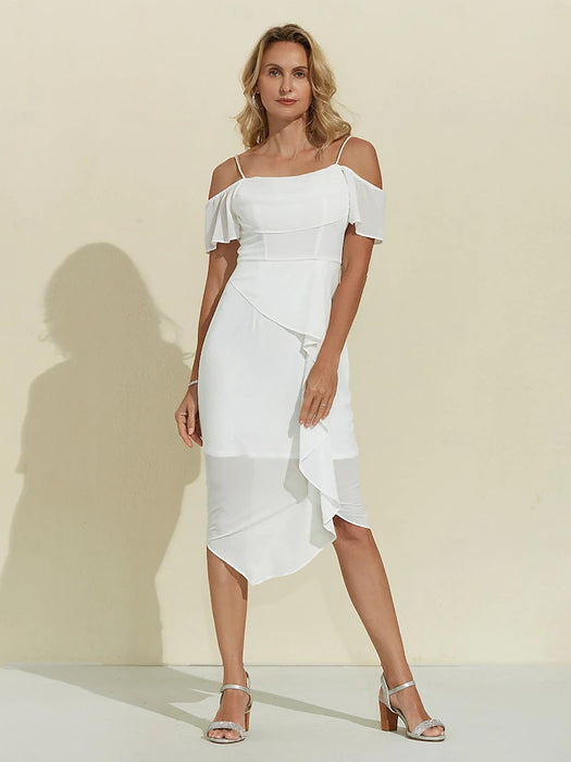 Solid Asymmetric Bodycon Dress Off Shoulder White Dress