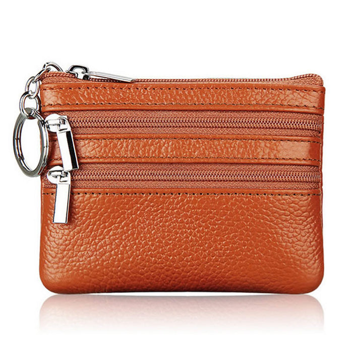 1 Pcs Women Men Leather Coin Purse Card Wallet Clutch Double Zipper Mini Change Bag
