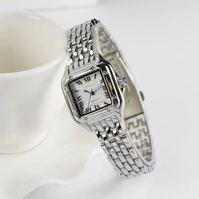 Luxury Fashion Square Women's Watches Brand Ladies Quartz Wristwatch Classic Silver