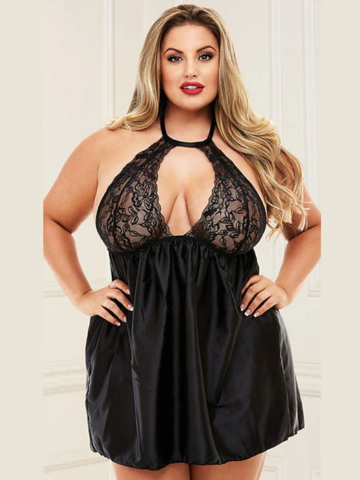 Women's Curve Plus Size Babydoll & Slips Lace Patchwork Valentine's Day Summer Spring