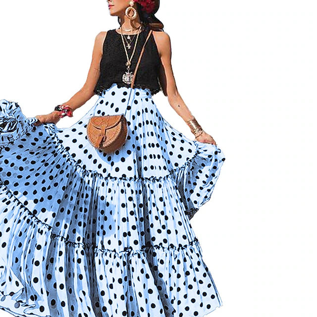 Women's Skirt Swing Long Skirt Maxi Skirts Ruched Layered Print Polka Dot Solid Colored