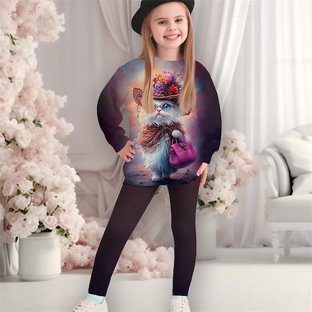 Girls' 3D Graphic Cartoon Snowflake Christmas Sets Sports Suit Tracksuits Long Sleeve