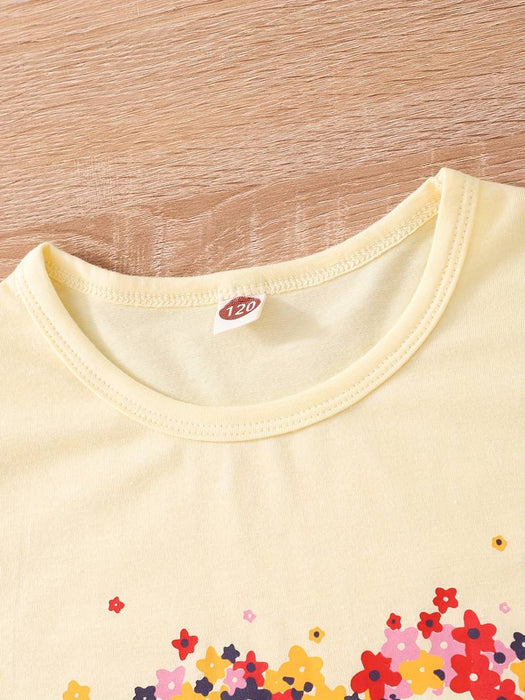 Kids Girls' T shirt Floral Casual Short Sleeve Crewneck Daily 7-13 Years Summer Yellow Pink Blue