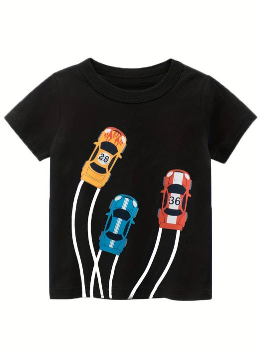 Kids Boys T shirt Tee Cartoon Car Short Sleeve Crewneck Children Top Outdoor