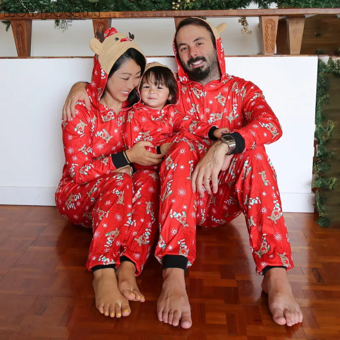 Family Christmas Pajamas Graphic Home Deep Purple snowflakes on red background