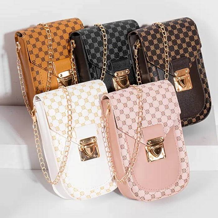 Geometric Pattern Phone Bag Women's Fashion Flap Chain Shoulder Bag Stylish