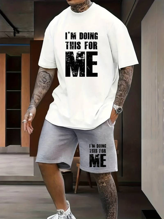Men's Shorts and T Shirt Set T-Shirt Outfits Graphic Letter Crew Neck Clothing Apparel 3D Print