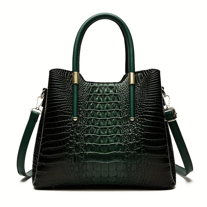 Women's Handbag Bag Set PU Leather Office Large Capacity Crocodile Black Red Green