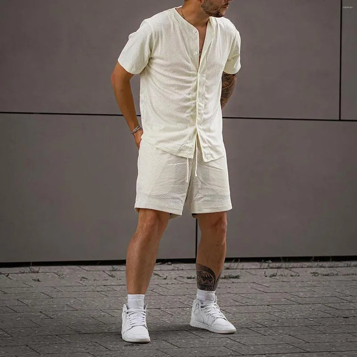 Men's T-shirt Suits Tracksuit Tennis Shirt Shorts and T Shirt Set Cardigan Plain Collar