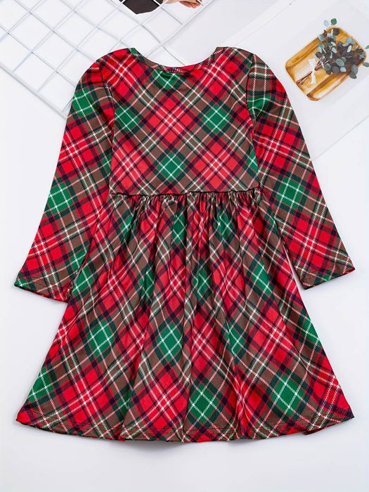 Christmas Girls' 3D Plaid Dress Long Sleeve 3D Print Fall Winter Sports & Outdoor