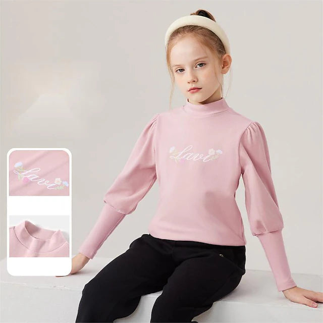 Kids Girls' T shirt Solid Color School Long Sleeve Adorable 7-13 Years Spring Black Pink