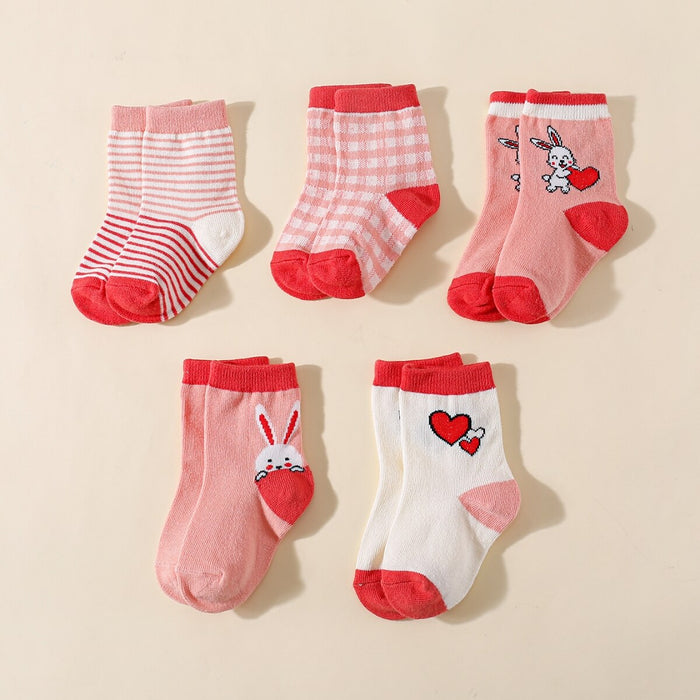Kids Girls' 5 Pairs Socks Multicolor Color Block Summer Spring Sweet Daily Wear 1-12 Years