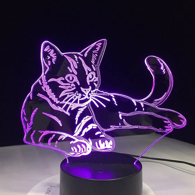 3D LED Night Light Pet Cat Illusion USB Beside Table Lamp 7 Colors