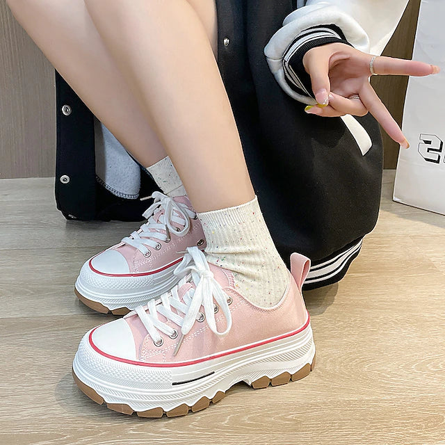 Women's Sneakers Canvas Shoes Height Increasing Shoes Platform Sneakers Outdoor Daily Solid Color